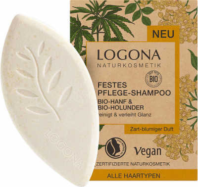 LOGONA Твёрдый шампунь-уход с био-коноплёй и био-бузиной 60 г